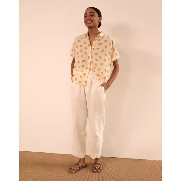 Madewell Camel Lightspun Tapered Huston Pull On Straight Gauze Crop Pants XS - Picture 7 of 7